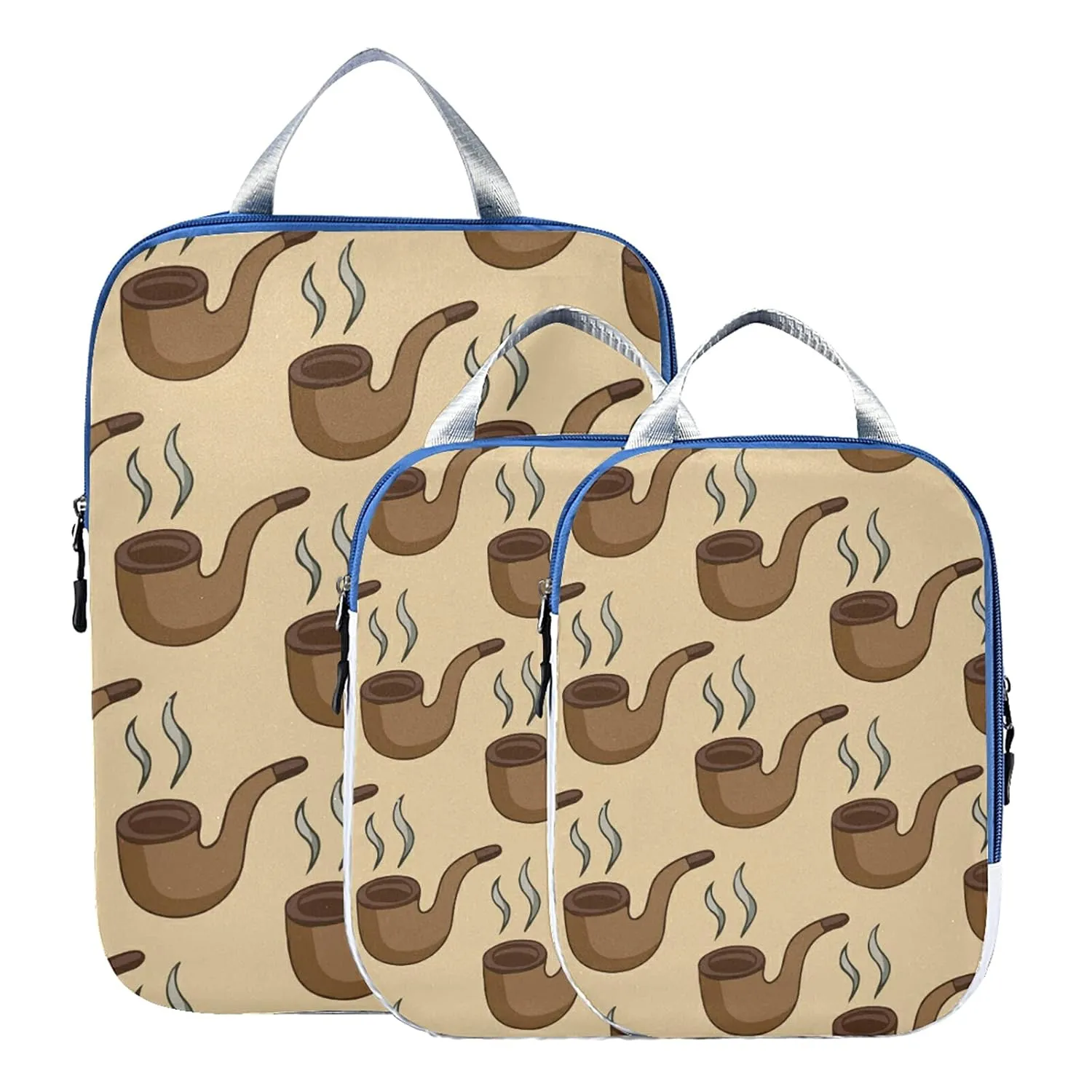 Seamless Smoke Pipes with Smoke 3 Set Packing Cubes, Waterproof Check Oxford cloth Organizers, Travel Packing Toiletry Storage Bag