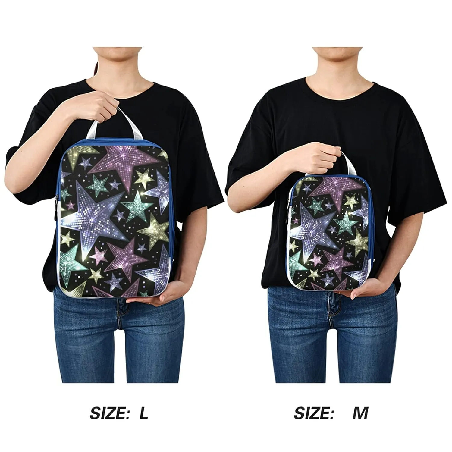 Shiny Sparkles and Sequins in the Form of Stars on a Dark Background 3 Set Packing Cubes, Waterproof Check Oxford cloth Organizers, Travel Packing Toiletry Storage Bag