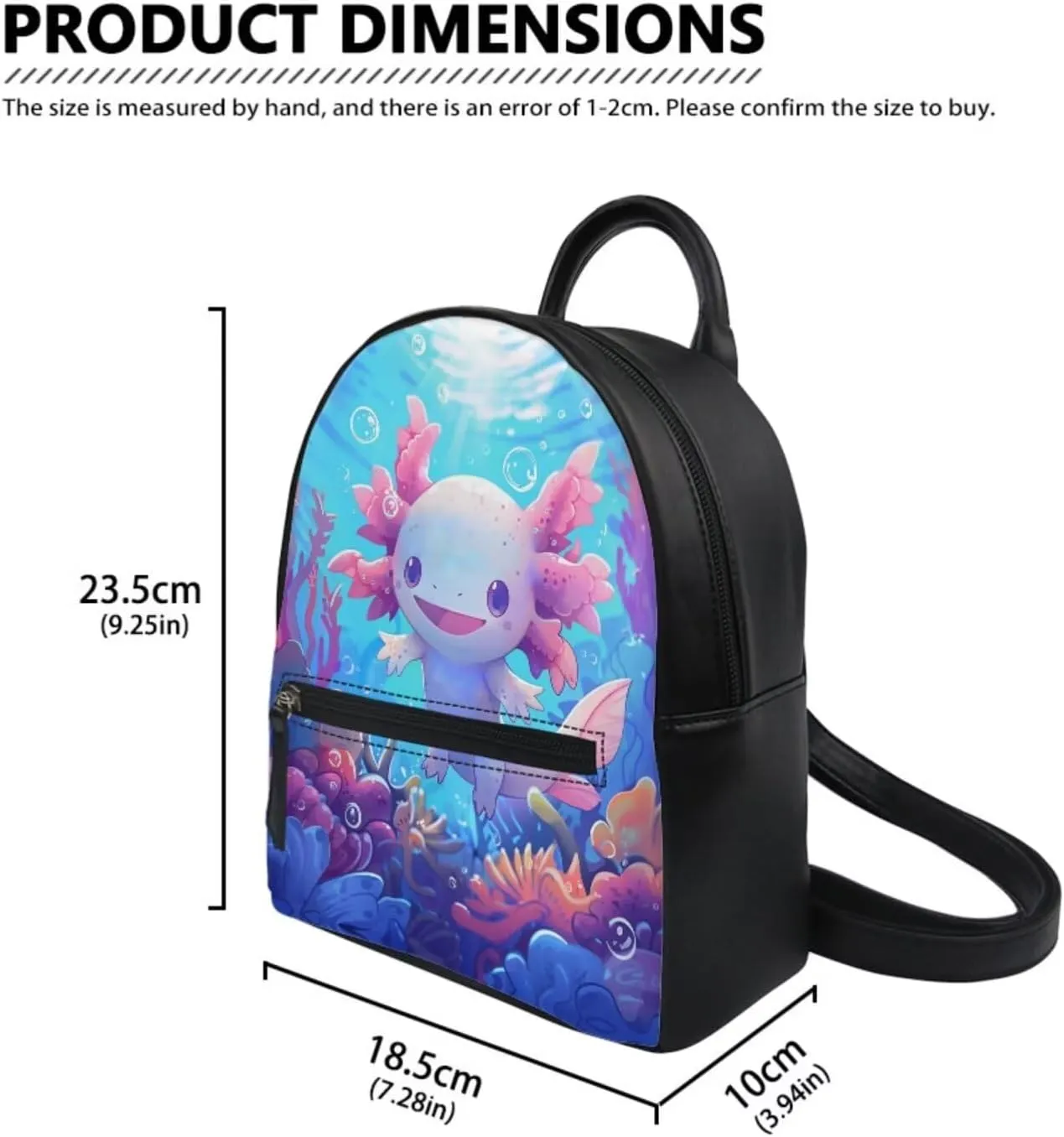 Showudesigns Cute Axolotl Backpack Purse Set for Women Mini Backpack Teen Girls Leather Small Backpacks Wallets Shoulder Bag for School Travel Mini Casual Daypack Handbags Coin Purse Salamander