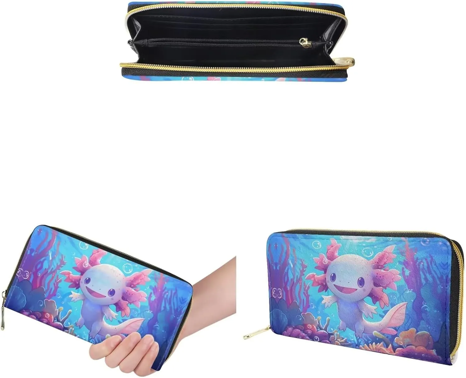 Showudesigns Cute Axolotl Backpack Purse Set for Women Mini Backpack Teen Girls Leather Small Backpacks Wallets Shoulder Bag for School Travel Mini Casual Daypack Handbags Coin Purse Salamander
