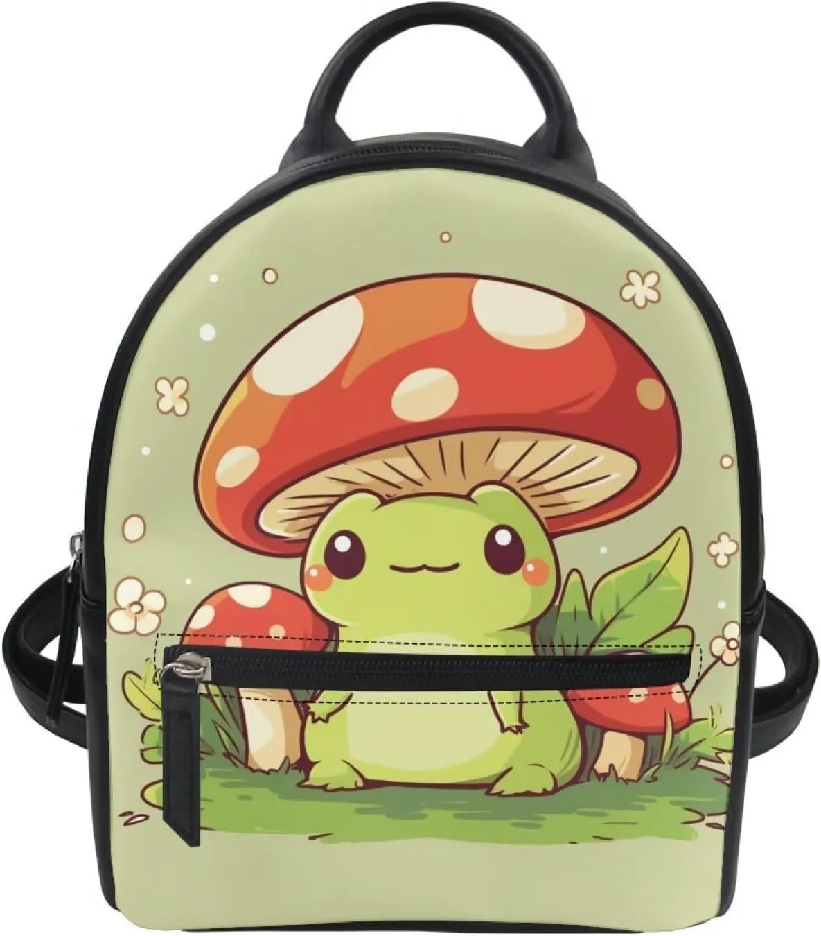 Showudesigns Cute Mushroom Frog Backpack for Teen Girls Purse Gifts Mini Pu Leather Backpacks Ladies Small Shoulder Bag Casual Tote Bags Handbag Daypack Green