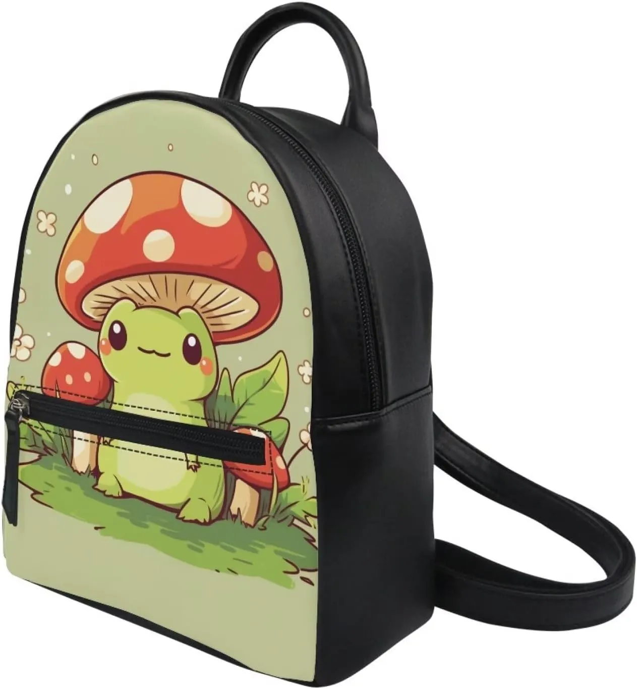 Showudesigns Cute Mushroom Frog Backpack for Teen Girls Purse Gifts Mini Pu Leather Backpacks Ladies Small Shoulder Bag Casual Tote Bags Handbag Daypack Green