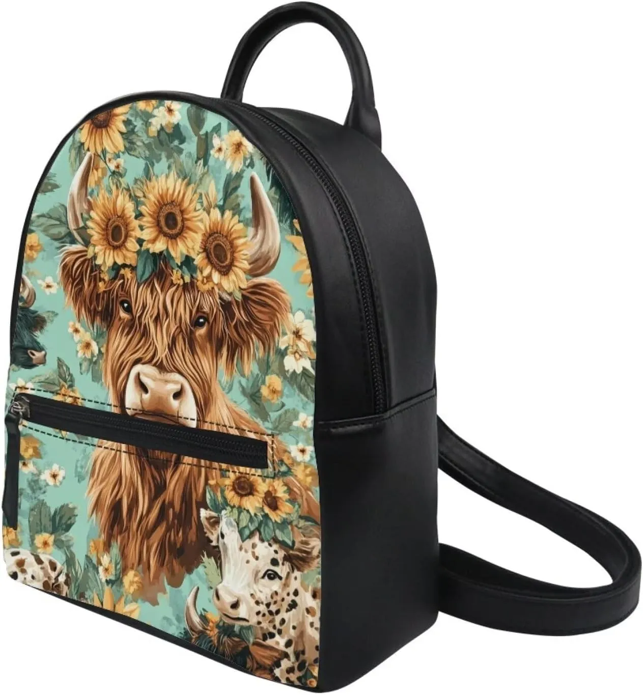 Showudesigns Highland Cows Mini Backpacks for Women Purse Sunflower Small Backpack School Bags Travel Daypack Trip Shoulder Bag Back Pack Handbag Accessories