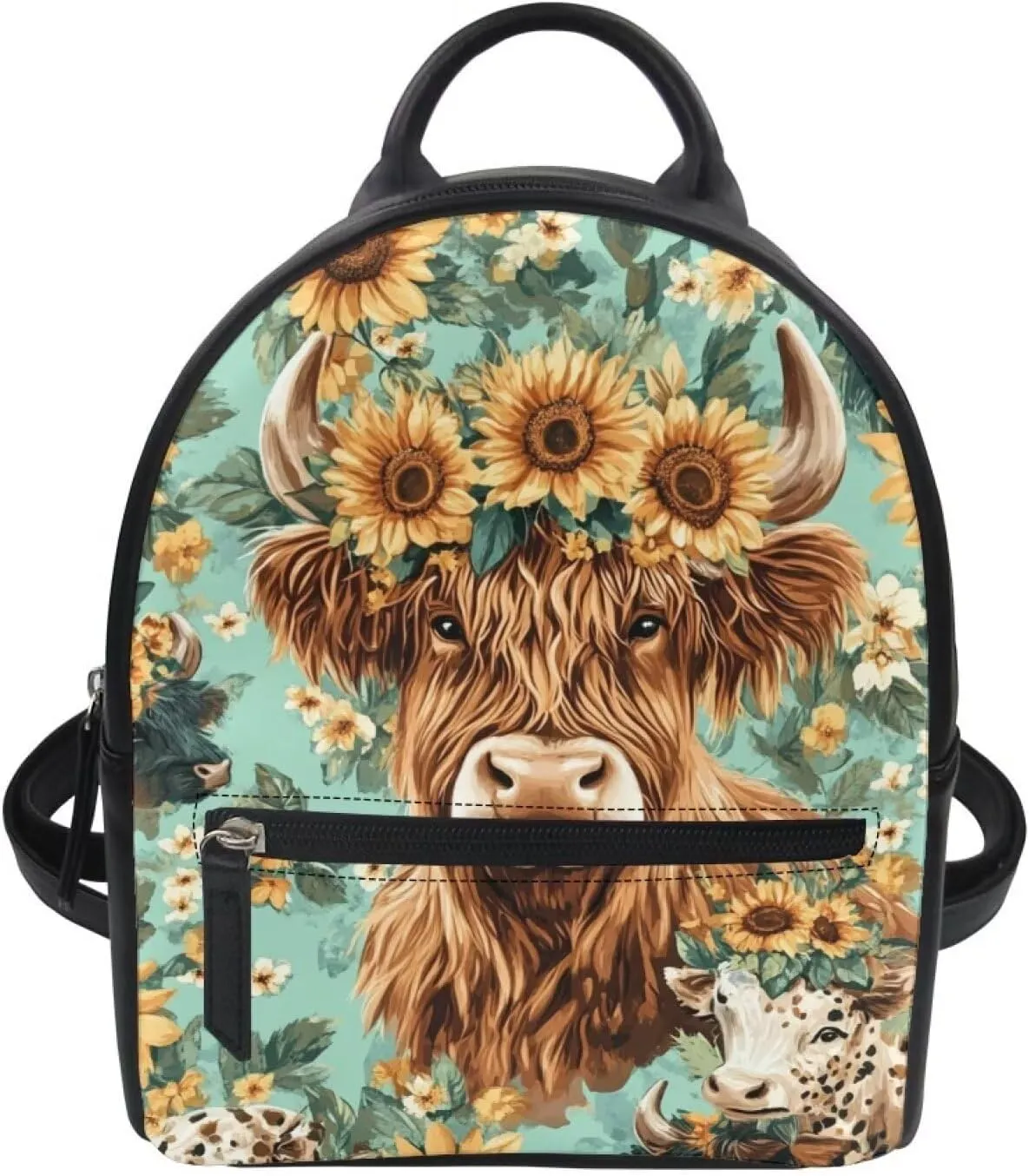 Showudesigns Highland Cows Mini Backpacks for Women Purse Sunflower Small Backpack School Bags Travel Daypack Trip Shoulder Bag Back Pack Handbag Accessories