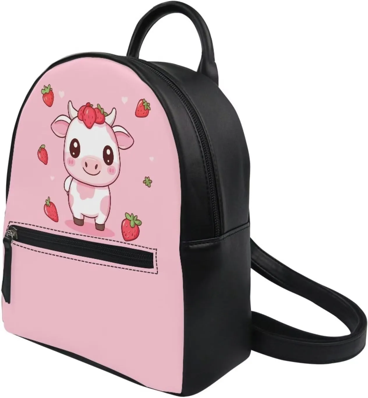 Showudesigns Strawberry Milk Cow Mini Backpacks for Women Teen Girls Purse Small Backpack School Bags Travel Daypack Trip Shoulder Bag Cute Carton Back Pack Handbag Pink