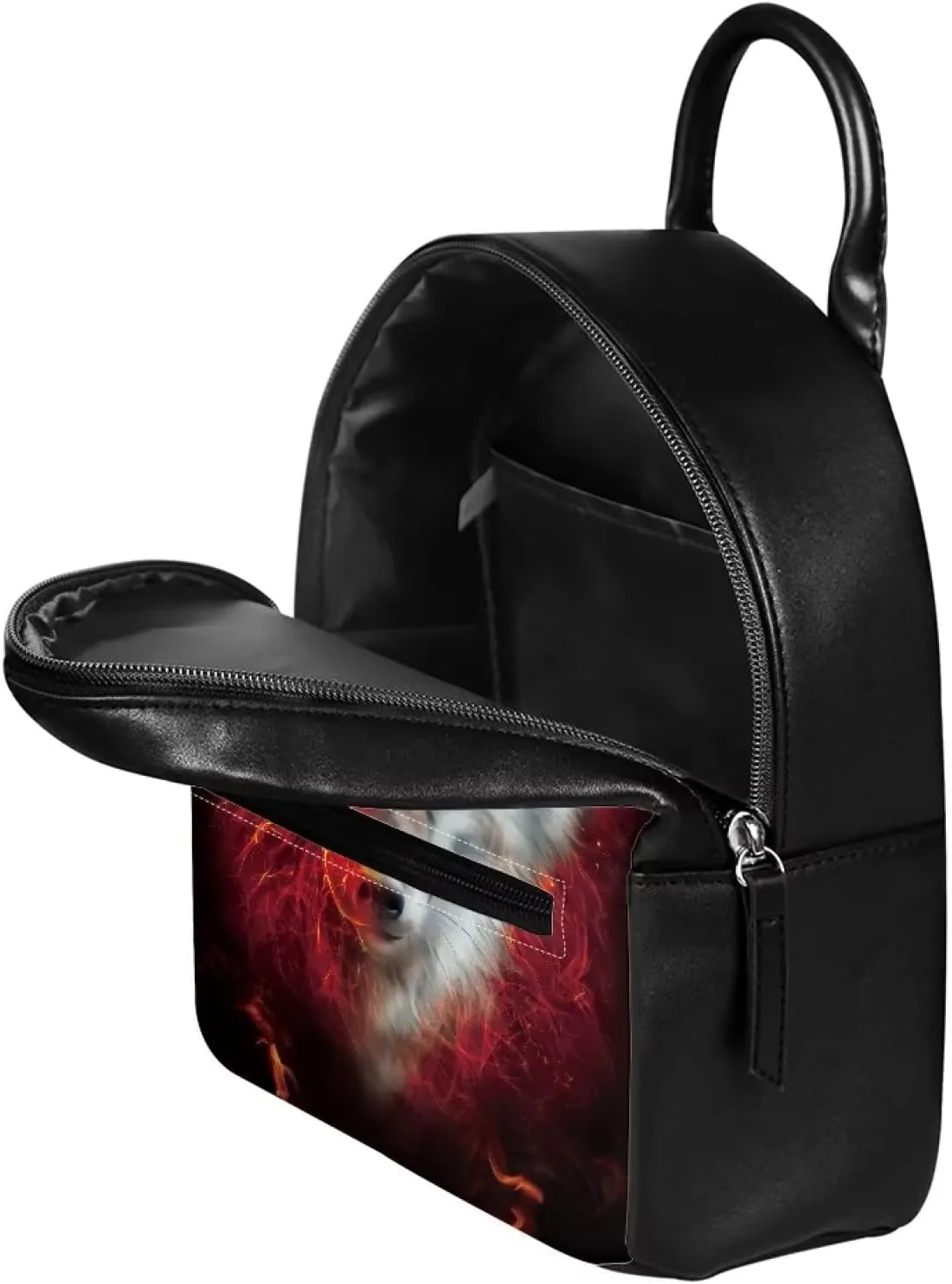 Showudesigns Wolf Backpack for Girls Teenager Purse Gifts Mini Pu Leather Backpacks Ladies Small Shoulder Bag Casual Daypack Red Flame Handbag