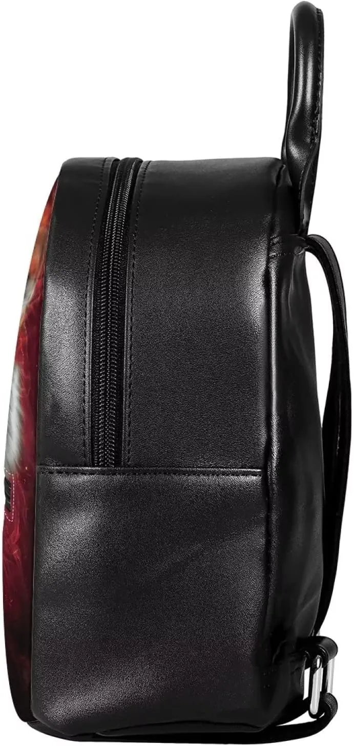 Showudesigns Wolf Backpack for Girls Teenager Purse Gifts Mini Pu Leather Backpacks Ladies Small Shoulder Bag Casual Daypack Red Flame Handbag