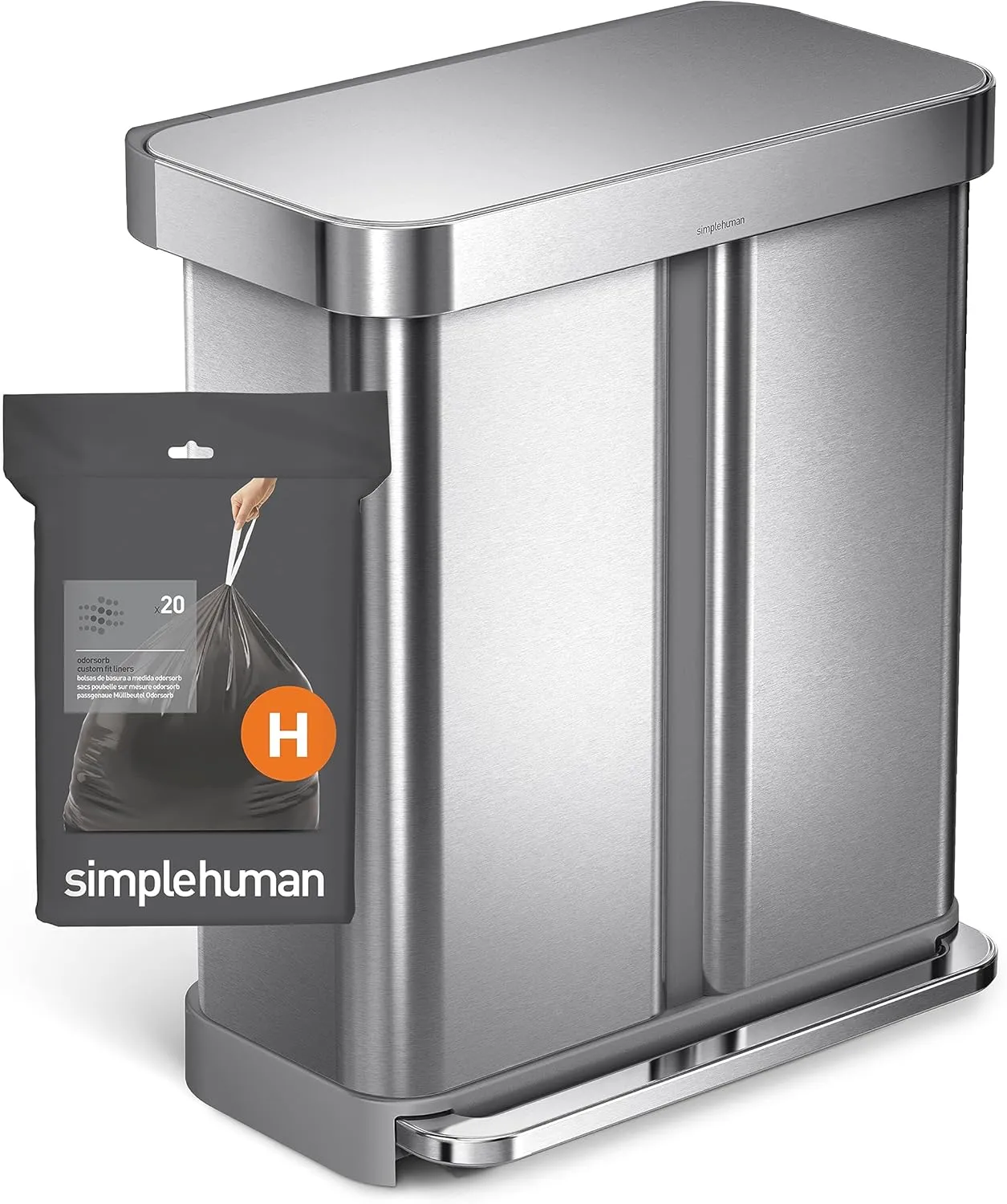 simplehuman Code H 40 Count, Genuine Odorsorb Custom Fit Liners, Drawstring Odor Absorbing Trash Bags in Dispenser Packs, 30-35 Liter / 8-9 Gallon