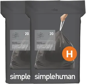 simplehuman Code H 40 Count, Genuine Odorsorb Custom Fit Liners, Drawstring Odor Absorbing Trash Bags in Dispenser Packs, 30-35 Liter / 8-9 Gallon