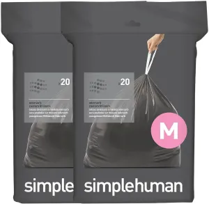 simplehuman Code M 40 Count, Genuine Odorsorb Custom Fit Liners, Drawstring Odor Absorbing Trash Bags in Dispenser Packs, 45 Liter / 12 Gallon