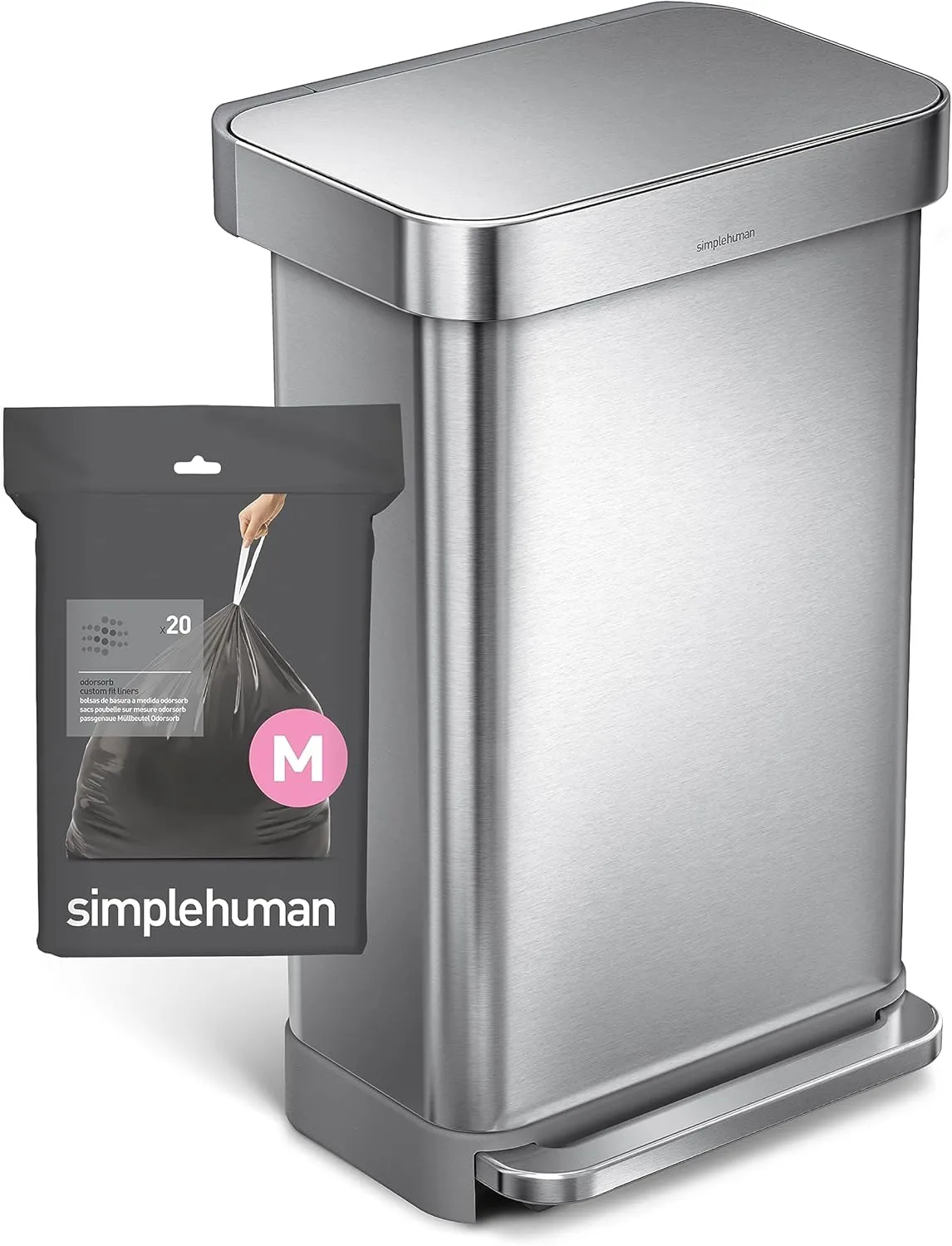 simplehuman Code M 40 Count, Genuine Odorsorb Custom Fit Liners, Drawstring Odor Absorbing Trash Bags in Dispenser Packs, 45 Liter / 12 Gallon