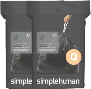 simplehuman Code Q 40 Count, Genuine Odorsorb Custom Fit Liners, Drawstring Odor Absorbing Trash Bags in Dispenser Packs, 50-65 Liter / 13-17 Gallon