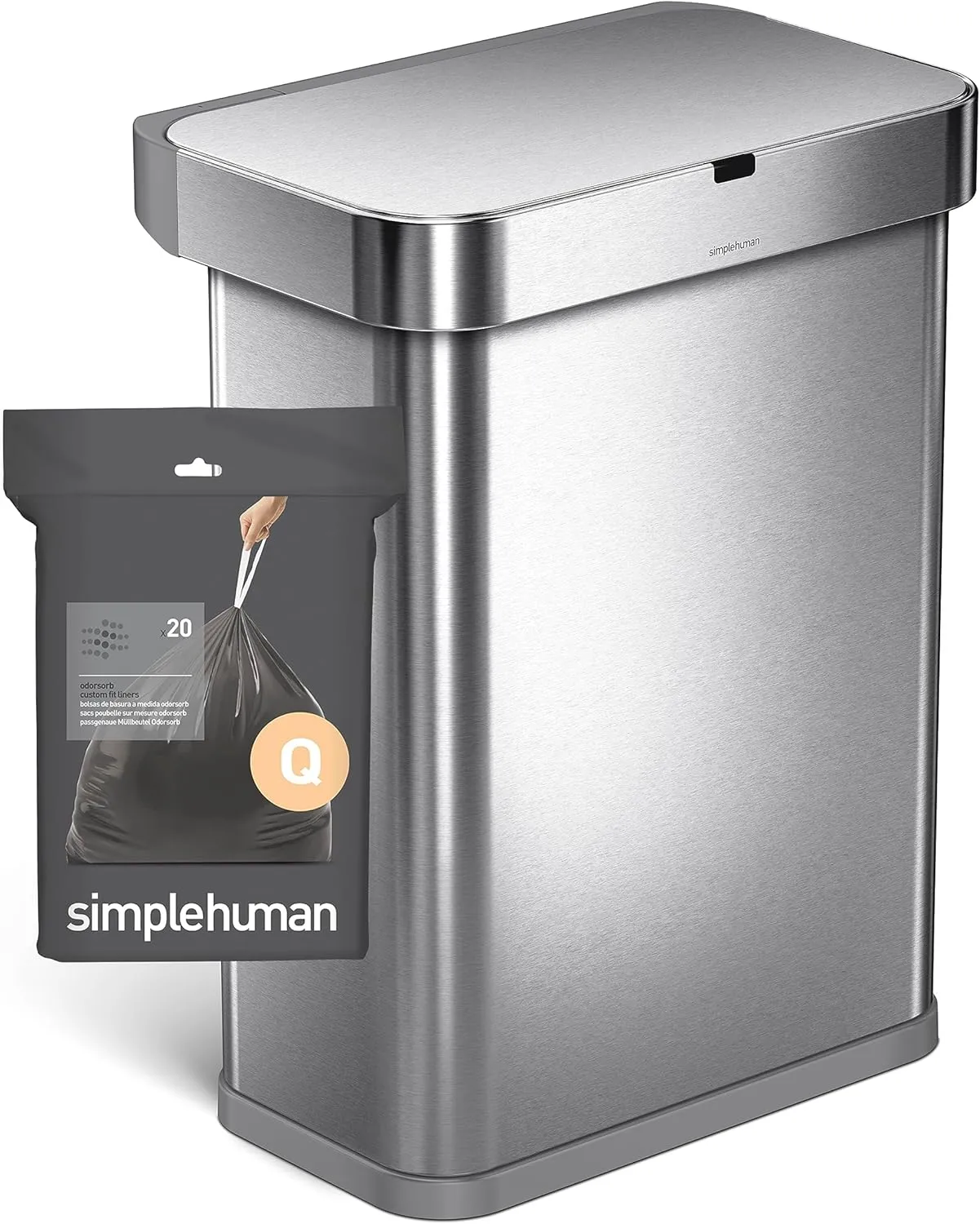simplehuman Code Q 40 Count, Genuine Odorsorb Custom Fit Liners, Drawstring Odor Absorbing Trash Bags in Dispenser Packs, 50-65 Liter / 13-17 Gallon