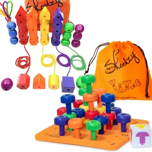 Skoolzy Rainbow Lacing Beads & Pegs - 71 Piece Color Recognition and Sorting Toys Montessori Sensory Bundle for Toddlers Over 36  Months & Hands On Occupational Therapy Fine Motor Skills Games