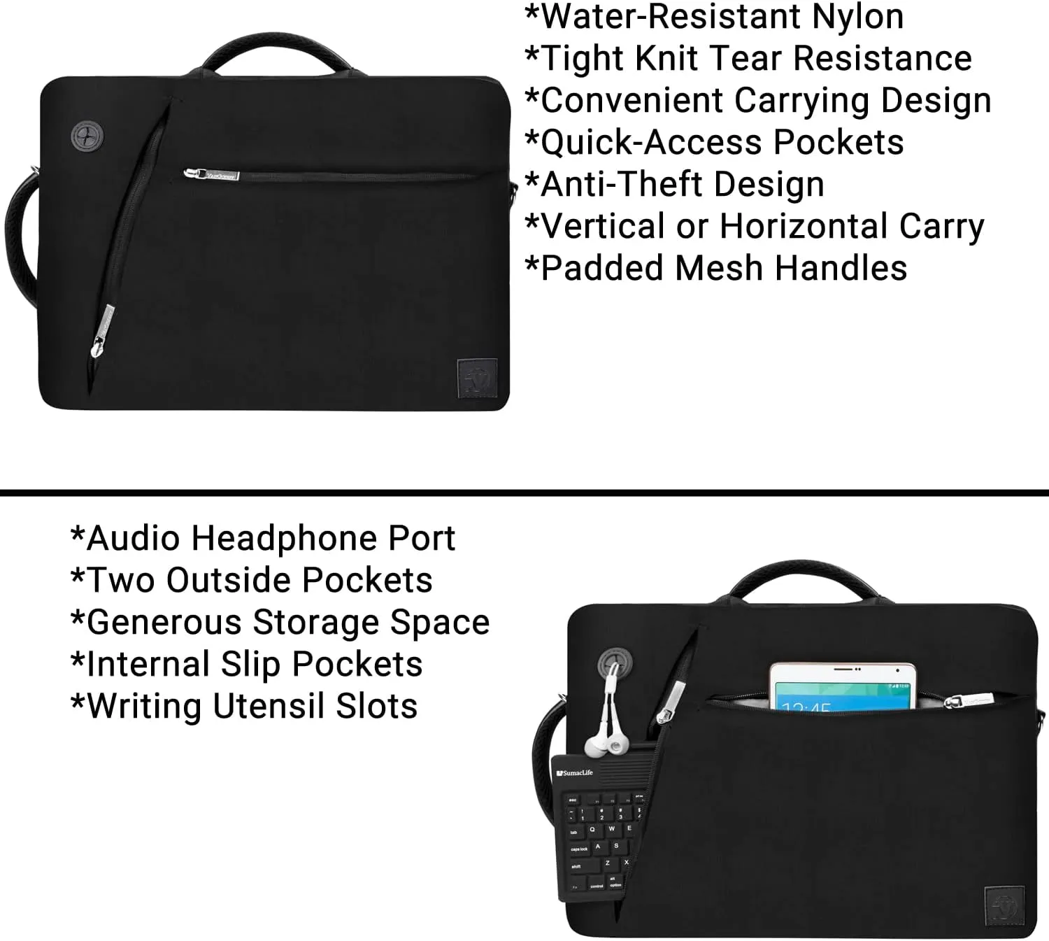 Slim 2-in-1 11 12-inch Laptop Bag for Dell 3195 11.6", Chromebook 11 3189 3180 3110 3140, XPS 13 9310 9305 9315 9320 (Black)