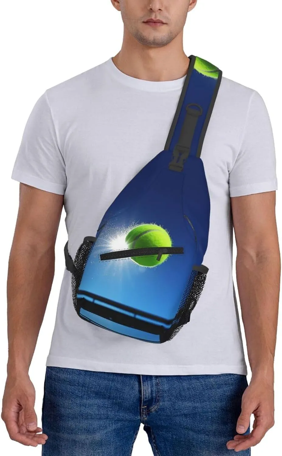 Sling Bag Crossbody Sling Backpack for Men Women tennis ball in the air Cross Chest Bag Travel Hiking Daypack