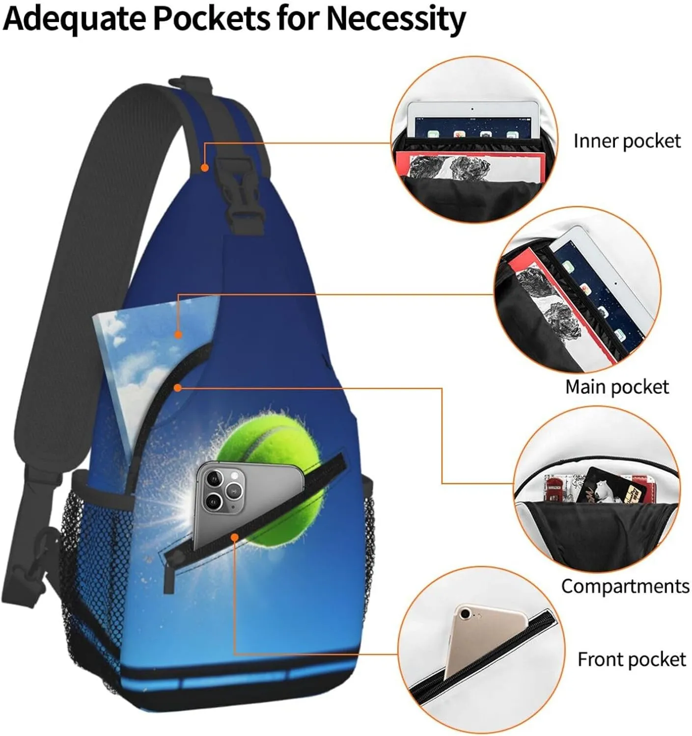 Sling Bag Crossbody Sling Backpack for Men Women tennis ball in the air Cross Chest Bag Travel Hiking Daypack