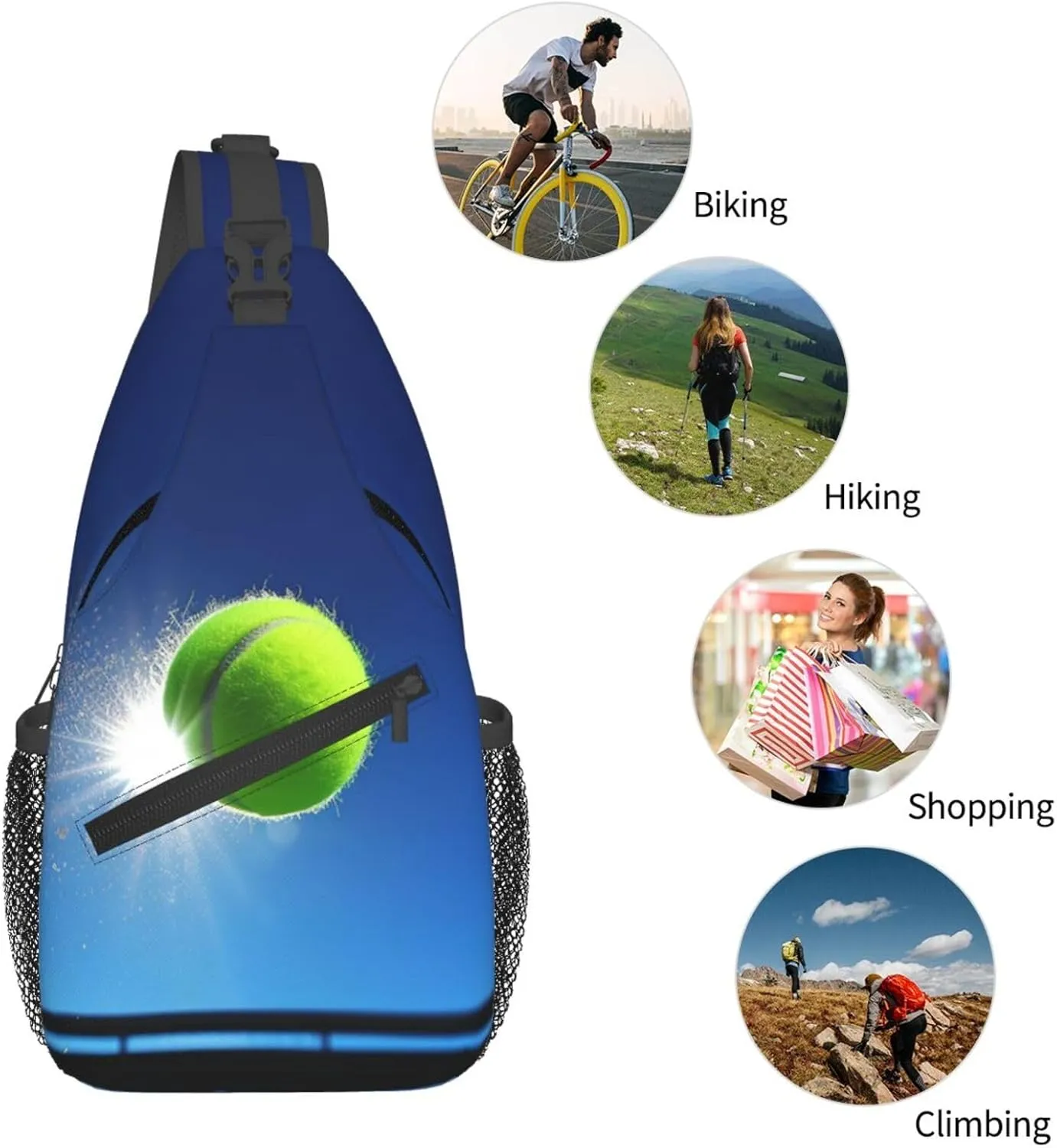 Sling Bag Crossbody Sling Backpack for Men Women tennis ball in the air Cross Chest Bag Travel Hiking Daypack
