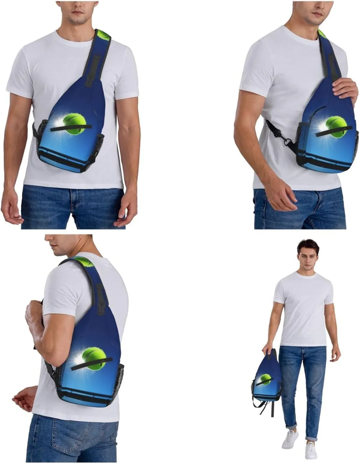 Sling Bag Crossbody Sling Backpack for Men Women tennis ball in the air Cross Chest Bag Travel Hiking Daypack