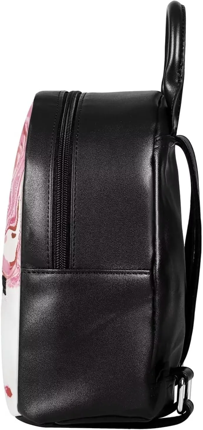 Small Backpack Purse for Womens Girls Cute Mini Backpack Stylish Shoulder Bag Daily Use PU Leather School Bag Bookbag with Zipper,Pink Butterfly Love Print