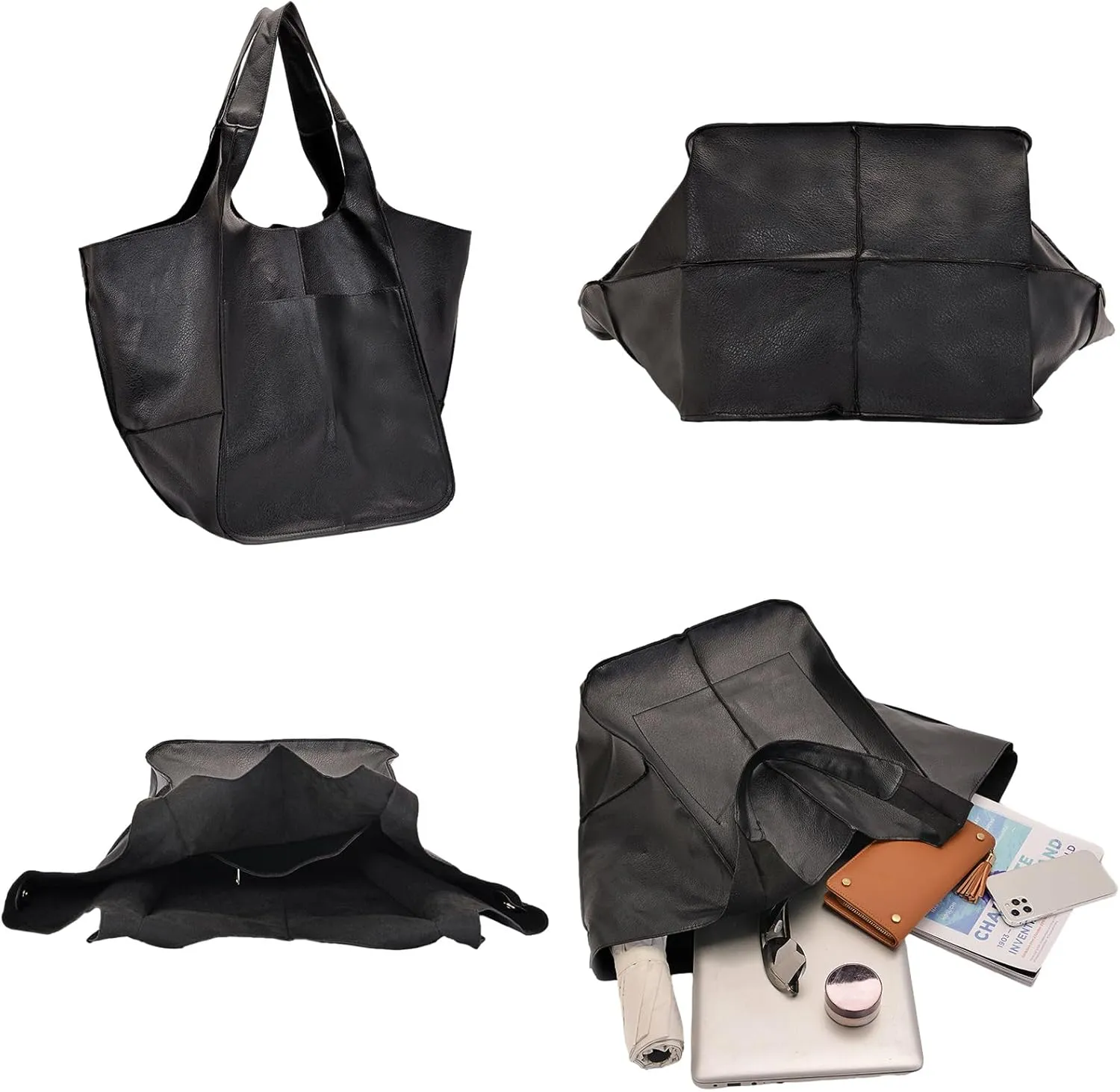 Soft Leather Tote Bag for Women Extra Large Boho Bucket Handbag Oversized Purse Shoulder Bag for Working Traveling