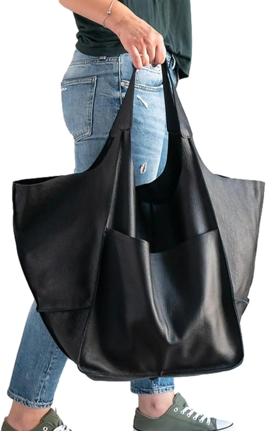 Soft Leather Tote Bag for Women Extra Large Boho Bucket Handbag Oversized Purse Shoulder Bag for Working Traveling
