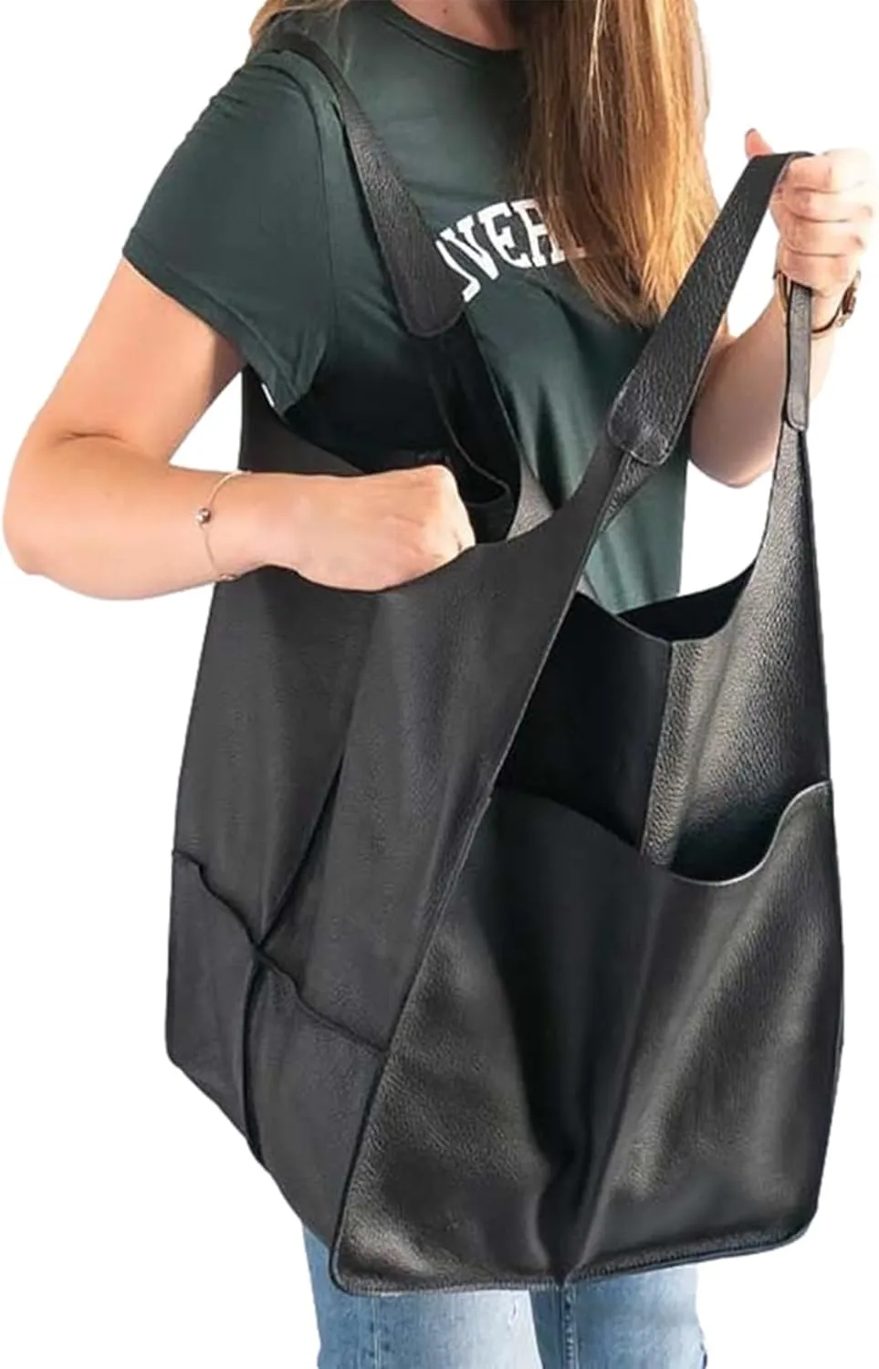 Soft Leather Tote Bag for Women Extra Large Boho Bucket Handbag Oversized Purse Shoulder Bag for Working Traveling