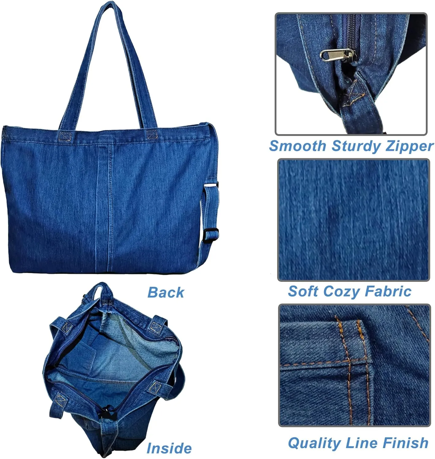 SoonerCozer Women's Stylish Large Denim Crossbody Messenger Bag for School Spacious Jean Shoulder Purse Tote Hobo Bag