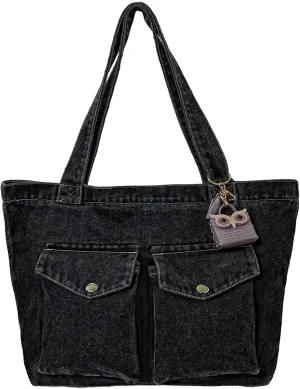 SoonerCozer Women's Stylish Large Denim Crossbody Messenger Bag for School Spacious Jean Shoulder Purse Tote Hobo Bag