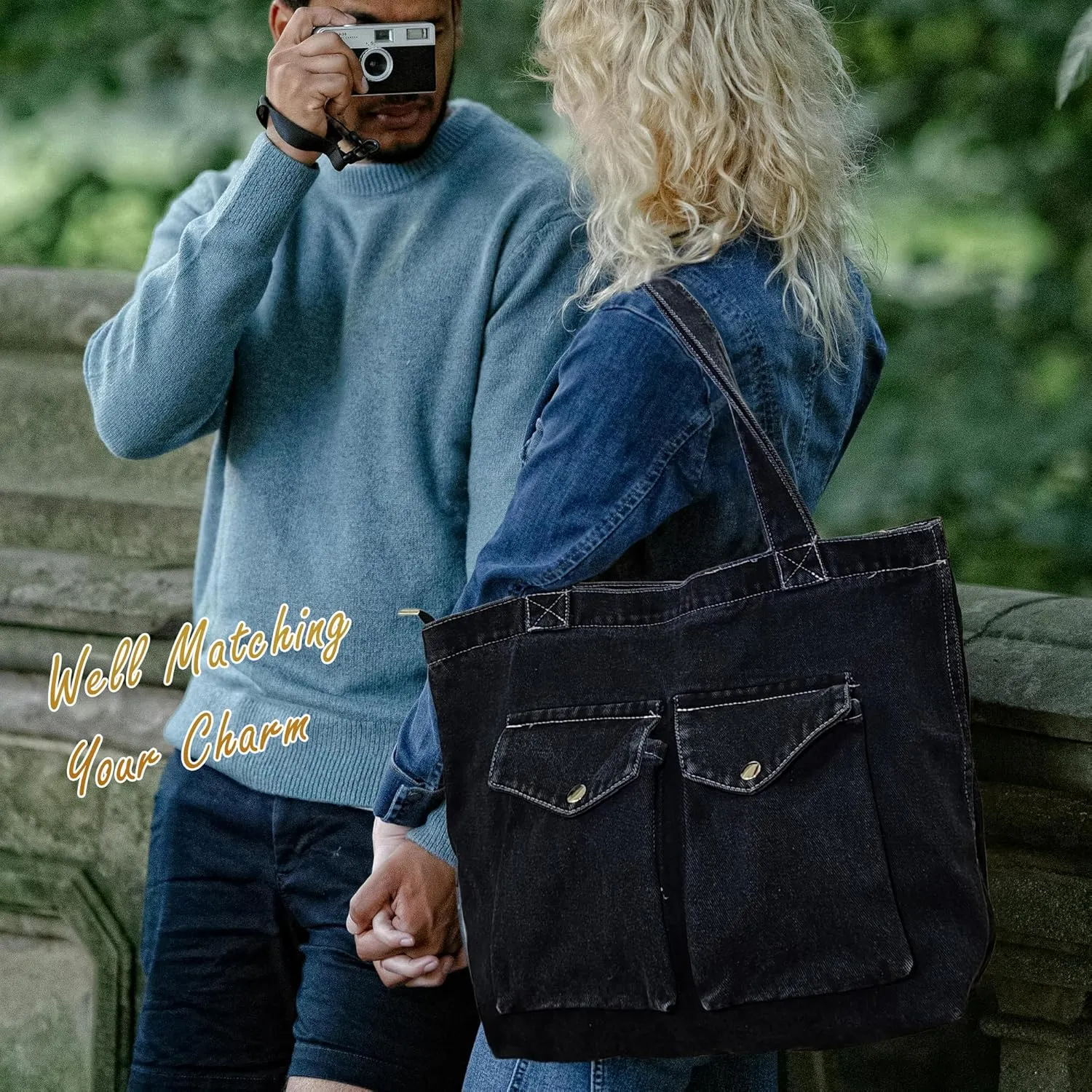 SoonerCozer Women's Stylish Large Denim Crossbody Messenger Bag for School Spacious Jean Shoulder Purse Tote Hobo Bag