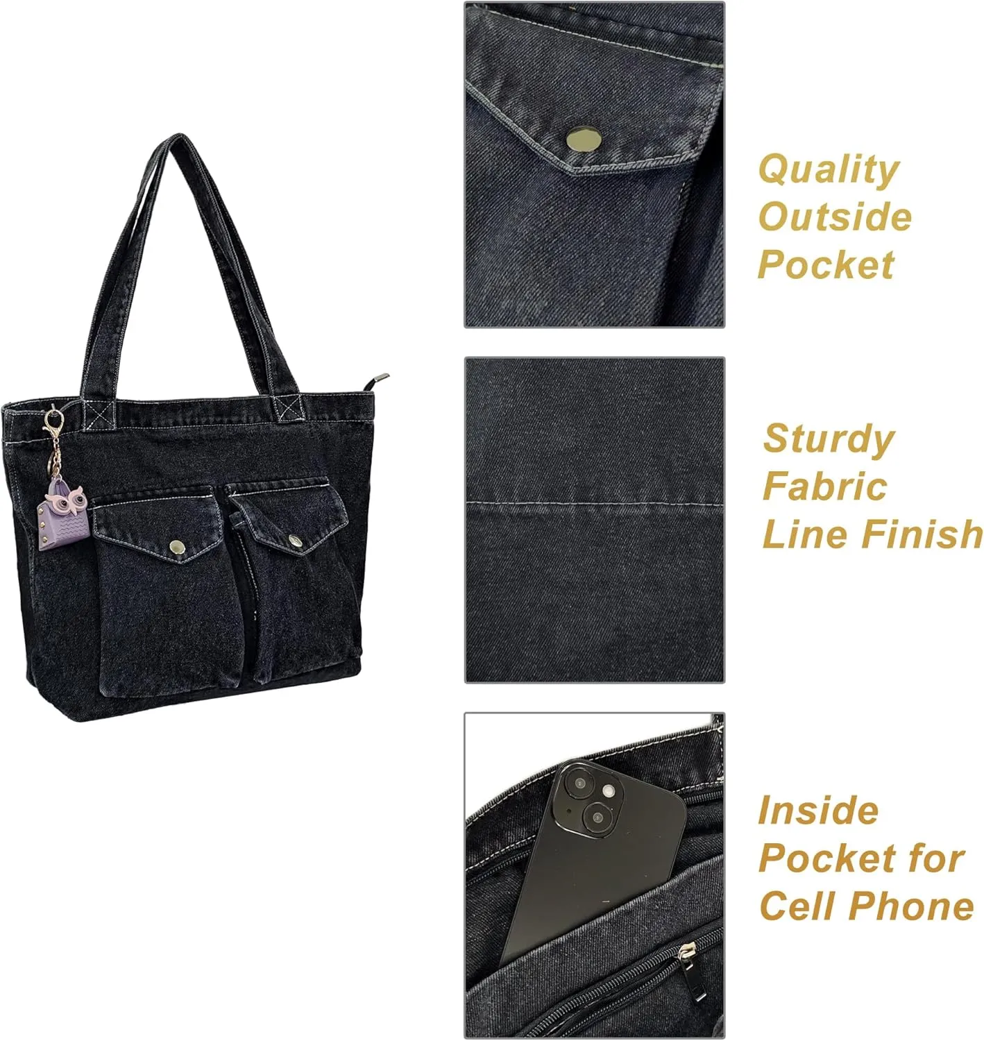 SoonerCozer Women's Stylish Large Denim Crossbody Messenger Bag for School Spacious Jean Shoulder Purse Tote Hobo Bag