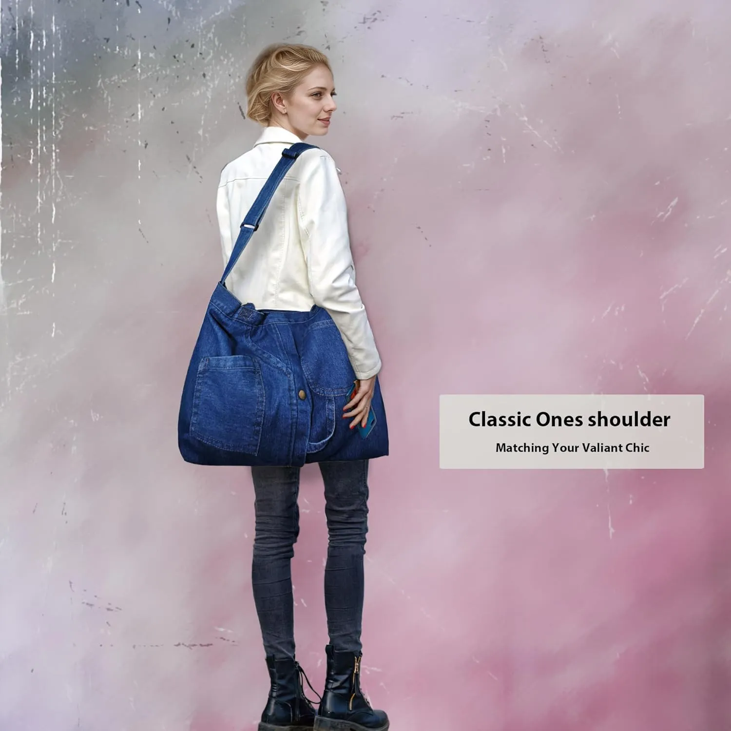 SoonerCozer Women's Stylish Large Denim Crossbody Messenger Bag for School Spacious Jean Shoulder Purse Tote Hobo Bag