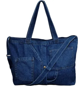 SoonerCozer Women's Stylish Large Denim Crossbody Messenger Bag for School Spacious Jean Shoulder Purse Tote Hobo Bag