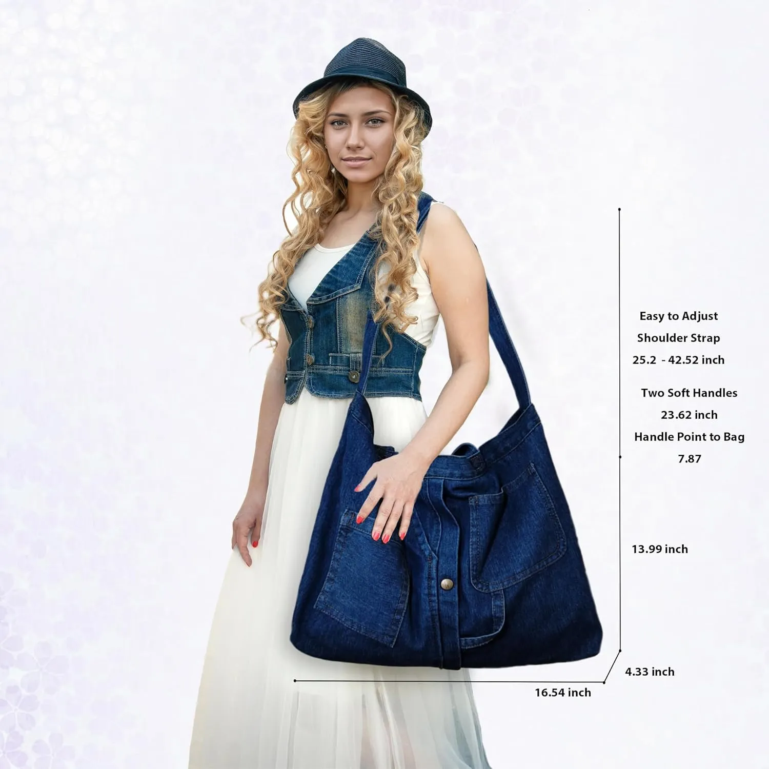 SoonerCozer Women's Stylish Large Denim Crossbody Messenger Bag for School Spacious Jean Shoulder Purse Tote Hobo Bag