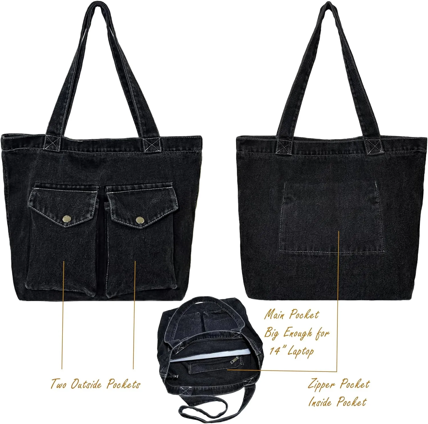 SoonerCozer Women's Stylish Large Denim Crossbody Messenger Bag for School Spacious Jean Shoulder Purse Tote Hobo Bag