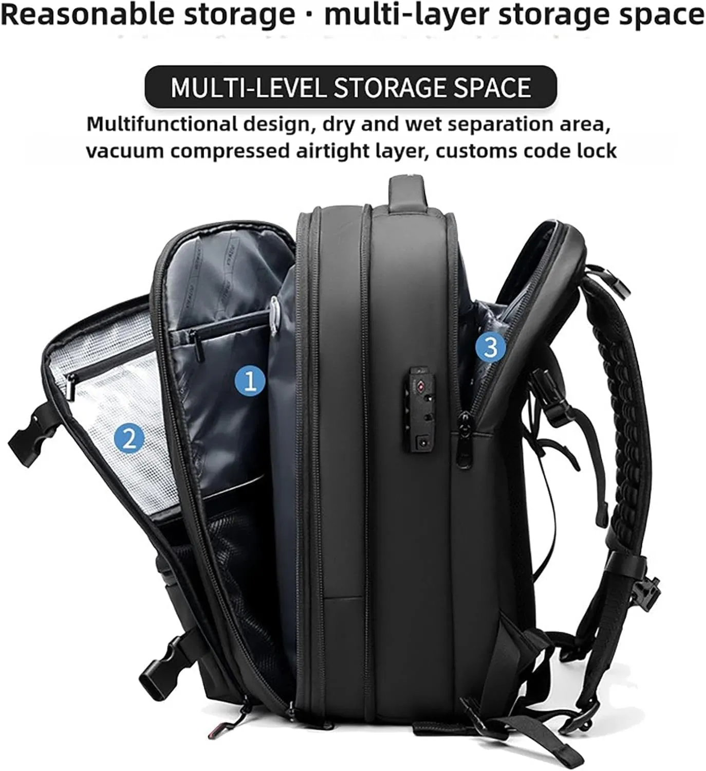 SpaceVac Backpack, Space Vac Travel Vacuum Bags, 60l Expandable Backpack, Water Resistant, Anti Theft, with Electric Air Pump (Prestige-Black)