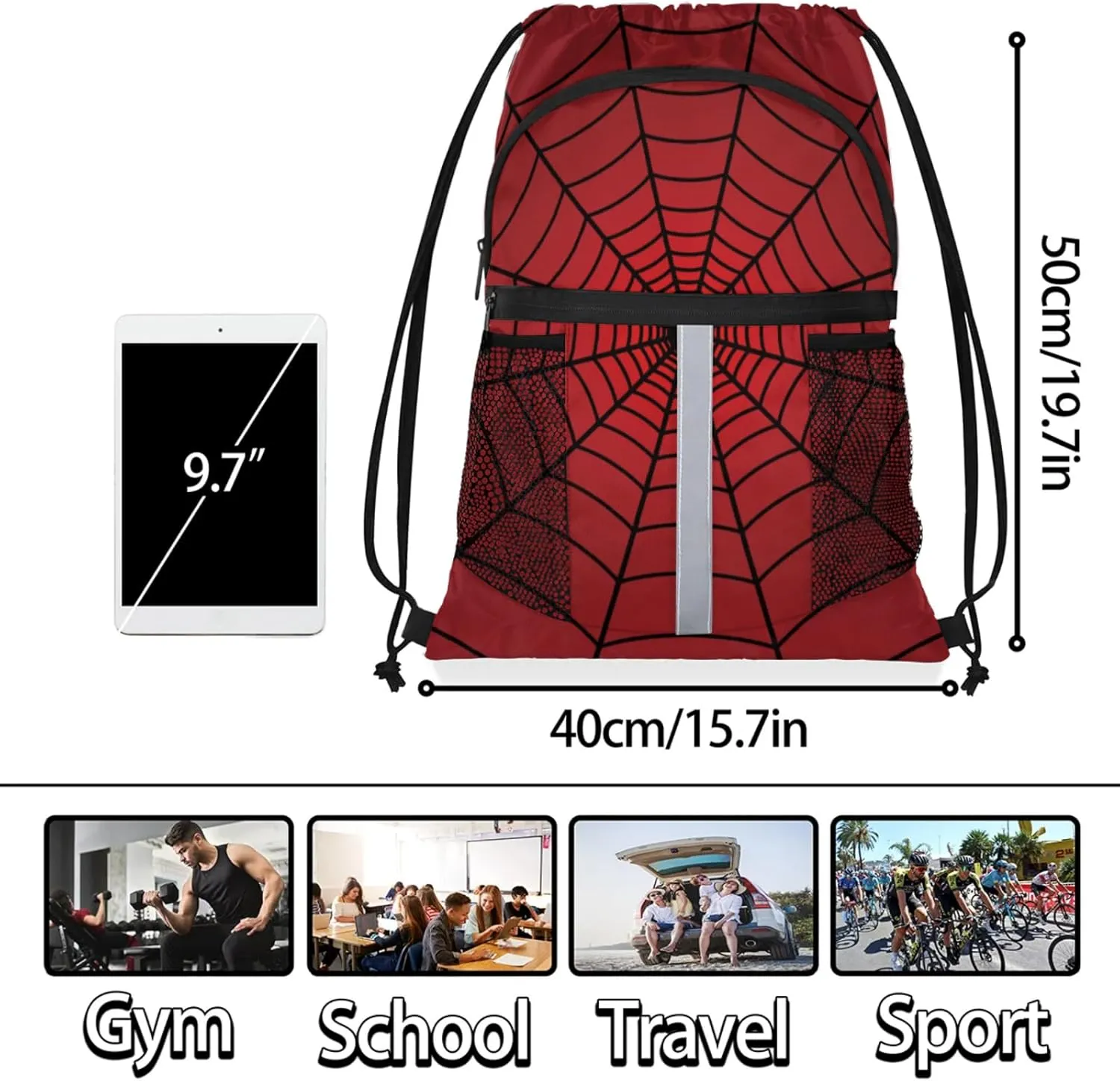Spiders Red Web Drawstring Backpack,Waterproof Sports Gym Bag with Shoes Compartment and Bottle Holder,Travel Tote Bags for Beach,Swimming,Yoga Gifts