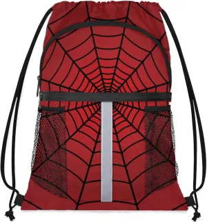 Spiders Red Web Drawstring Backpack,Waterproof Sports Gym Bag with Shoes Compartment and Bottle Holder,Travel Tote Bags for Beach,Swimming,Yoga Gifts