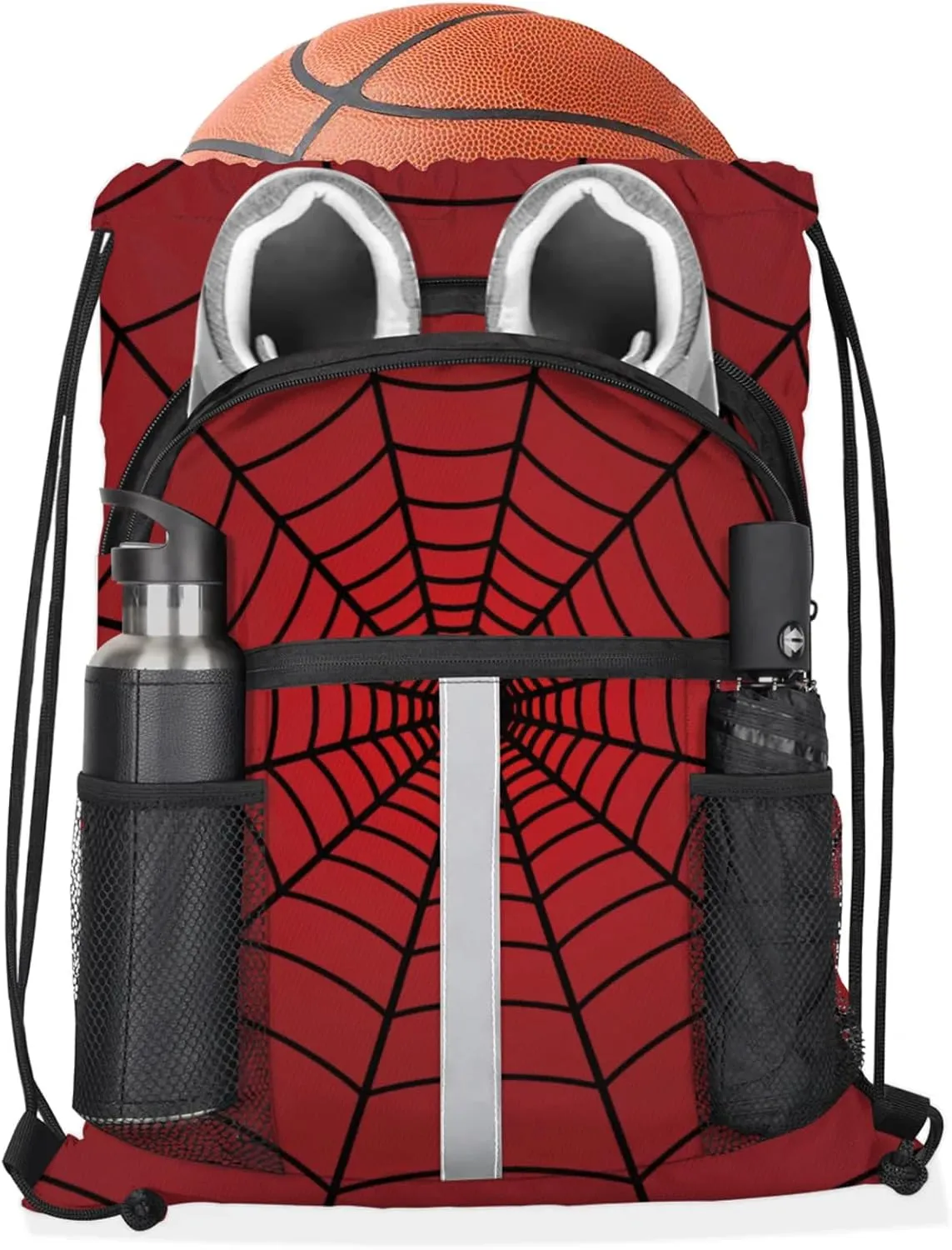 Spiders Red Web Drawstring Backpack,Waterproof Sports Gym Bag with Shoes Compartment and Bottle Holder,Travel Tote Bags for Beach,Swimming,Yoga Gifts