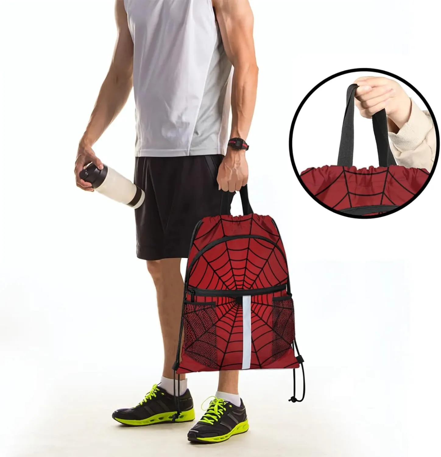 Spiders Red Web Drawstring Backpack,Waterproof Sports Gym Bag with Shoes Compartment and Bottle Holder,Travel Tote Bags for Beach,Swimming,Yoga Gifts