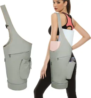 sportsnew Yoga Mat Bag, Large Opening Long Tote Yoga Mat Carrier Holder Bag with Waterproof Wet Pocket and Drawstring Water Bottle Pocket, Adjustable Shoulder Strap Storage Bag, patent pending