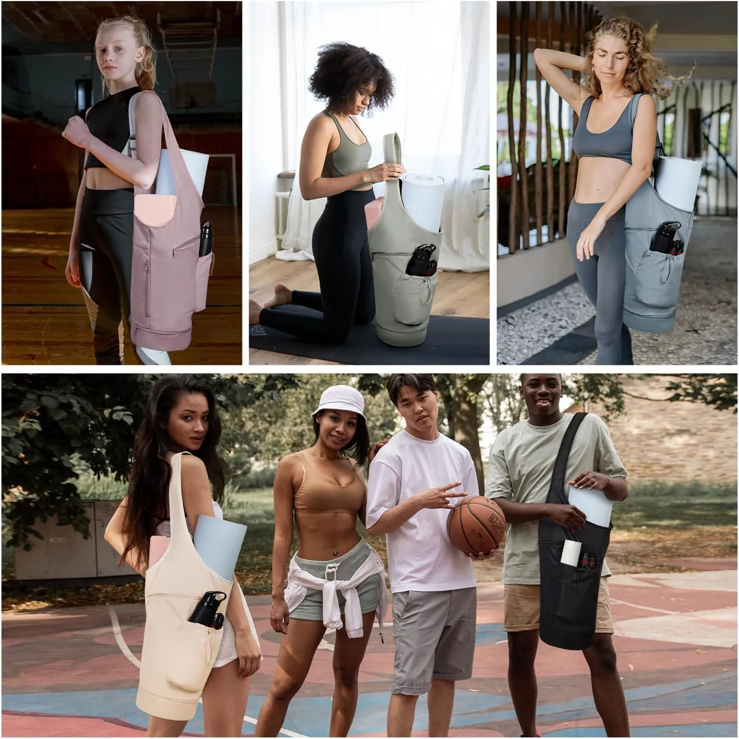sportsnew Yoga Mat Bag, Large Opening Long Tote Yoga Mat Carrier Holder Bag with Waterproof Wet Pocket and Drawstring Water Bottle Pocket, Adjustable Shoulder Strap Storage Bag, patent pending