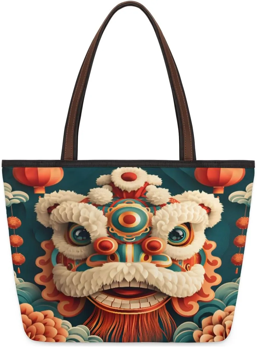 Spring Festival Dragon Tote Bag Tote Purse for Women with Zipper Womens Handbags for Work Travel
