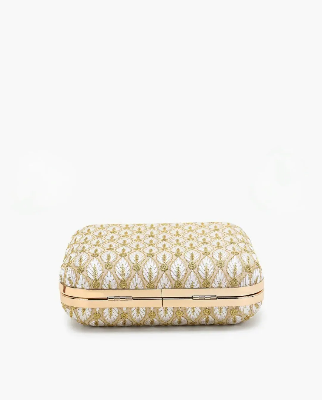 Square White and Gold Embroidered Clutch