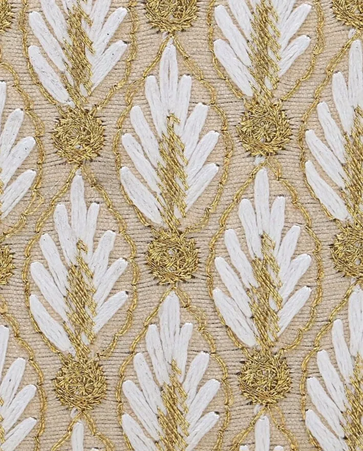 Square White and Gold Embroidered Clutch