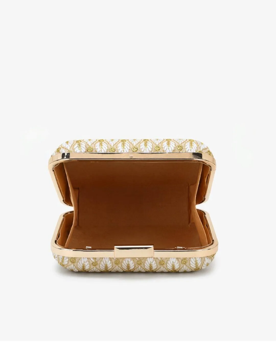 Square White and Gold Embroidered Clutch