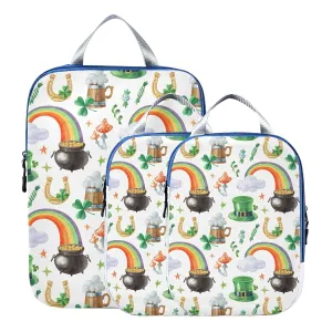 St. Patrick's Shamrock Leprechaun Hat, Pot of Gold, Rainbow on White 3 Set Packing Cubes, Waterproof Check Oxford cloth Organizers, Travel Packing Toiletry Storage Bag