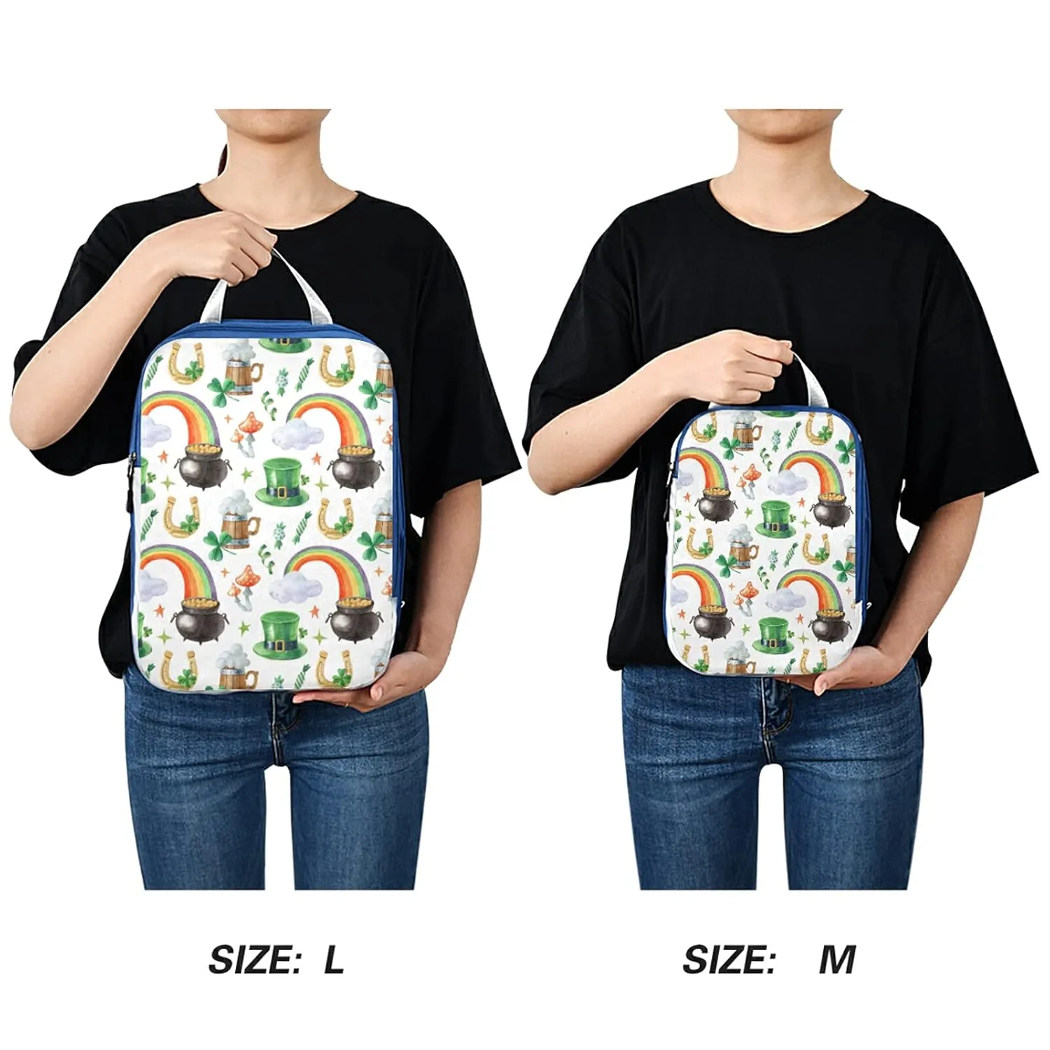 St. Patrick's Shamrock Leprechaun Hat, Pot of Gold, Rainbow on White 3 Set Packing Cubes, Waterproof Check Oxford cloth Organizers, Travel Packing Toiletry Storage Bag