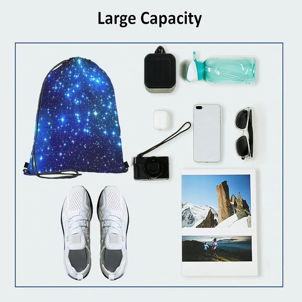 Star Drawstring Bags Backpack Bag Galaxy Blue Magical Outer Space Universe Nebula Constellation Night Sky Sport Gym Sack for Men Women