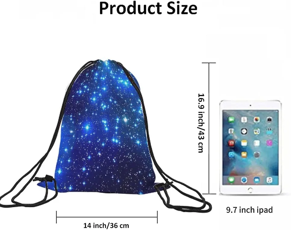Star Drawstring Bags Backpack Bag Galaxy Blue Magical Outer Space Universe Nebula Constellation Night Sky Sport Gym Sack for Men Women